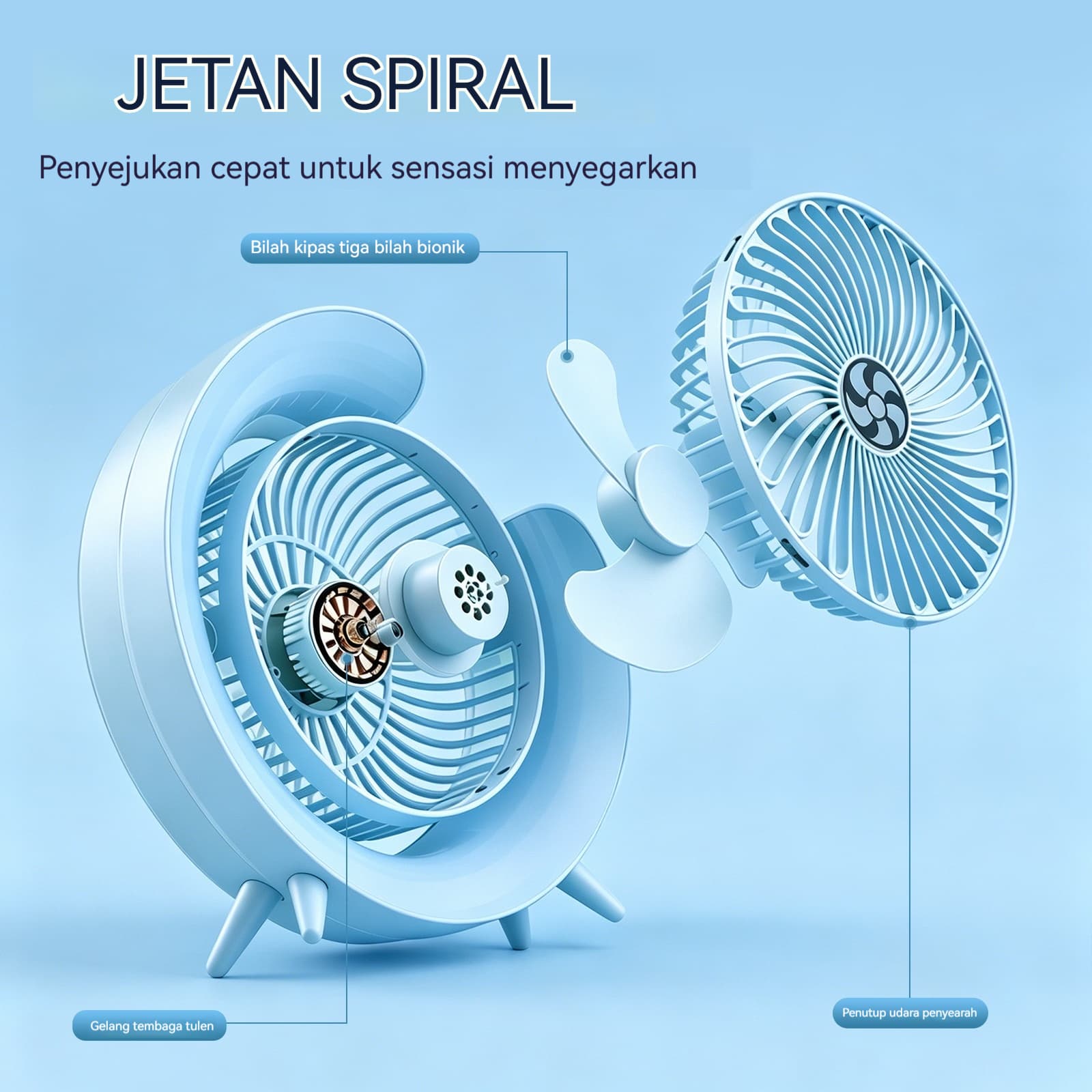 Lamp Effect Fan Blue Li-On Rechargeable