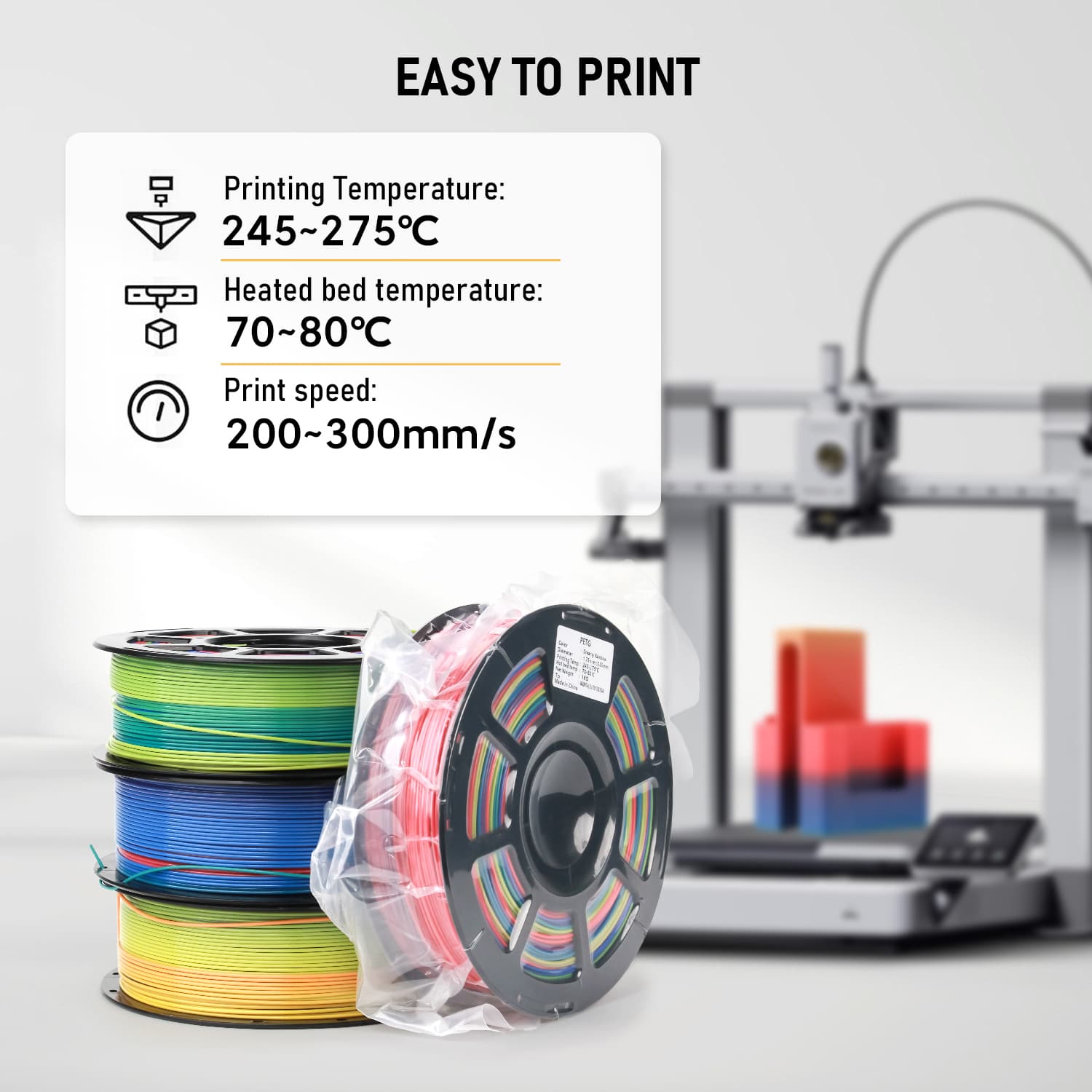 Rainbow Gradient PETG Filament For 3D Printers, Multicolor Color Changing Printing Material, Compatible With Most FDM Printers
