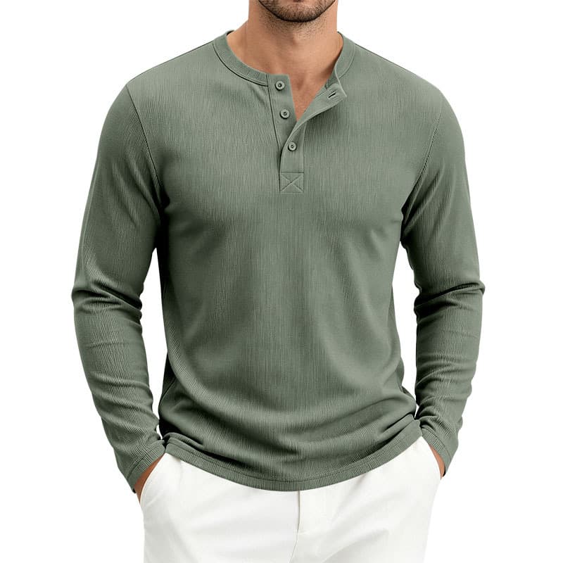 Mens Long-Sleeve Loose-Fit Casual Ribbed T-Shirt