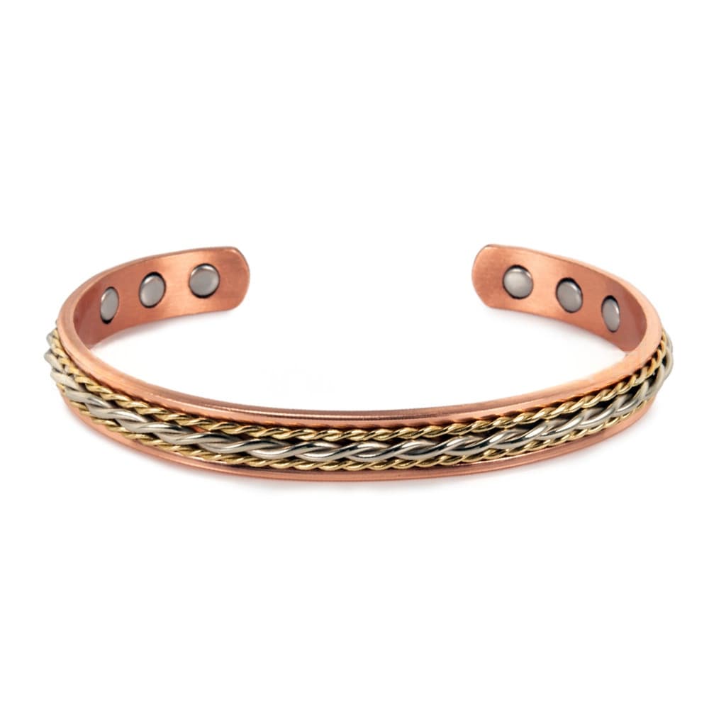 Solid Red Copper Twisted Open-end Adjustable Magnetic Bracelet